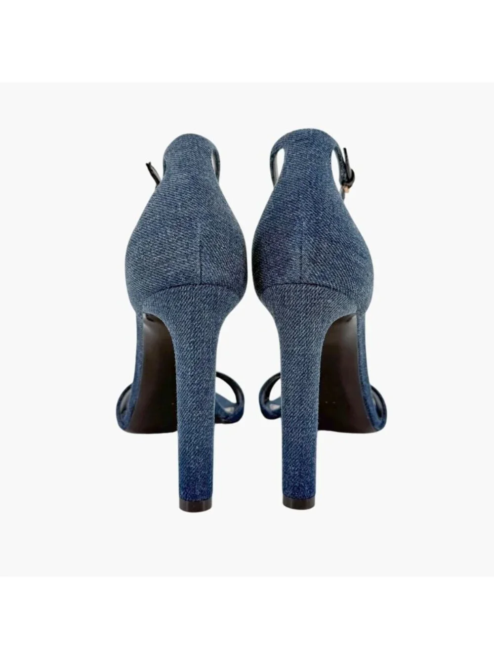 Saint Laurent Bea 105 Denim Sandals Heels Size 39 US 9 Blue Jean Ankle Strap